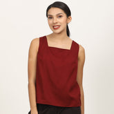 Ruth Co-Ord Set - Square Neck Top & Pants - Maroon & Coffee